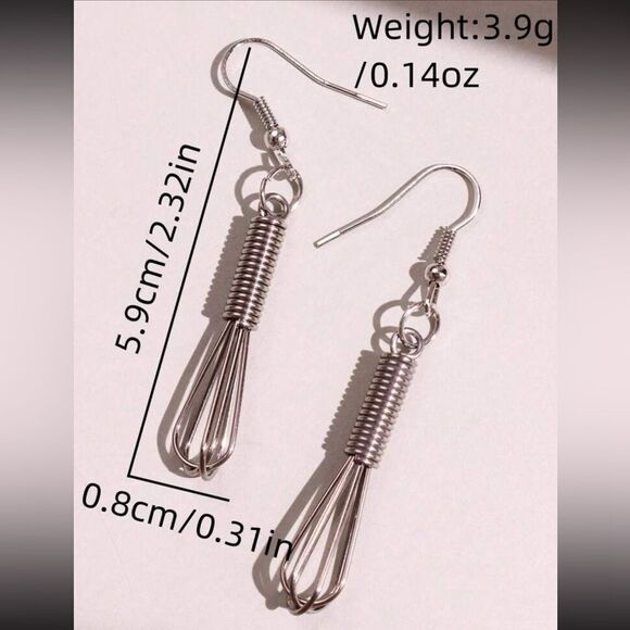 Unique Housewife Chef Inspired Whisk Dangle Earrings - Picture 5 of 11